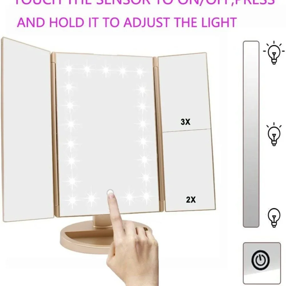 LED Lights Make Up Table Mirror 180 Degrees For Women's - Gold